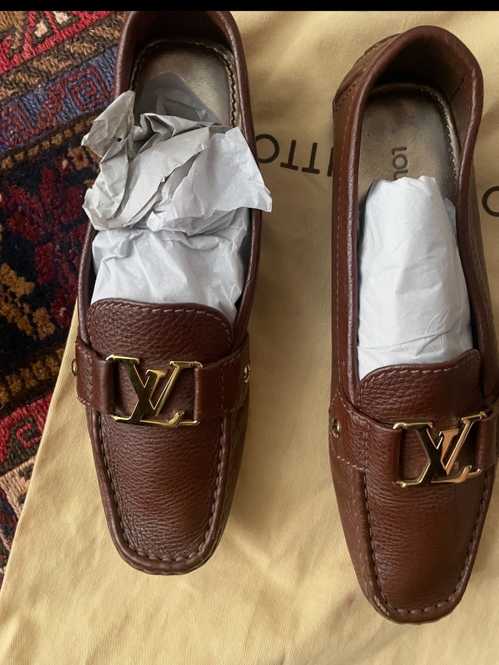 Louis Vuitton Brown Leather Moccasin Loafers with Gold LV Buckle - Picture 8 of 8